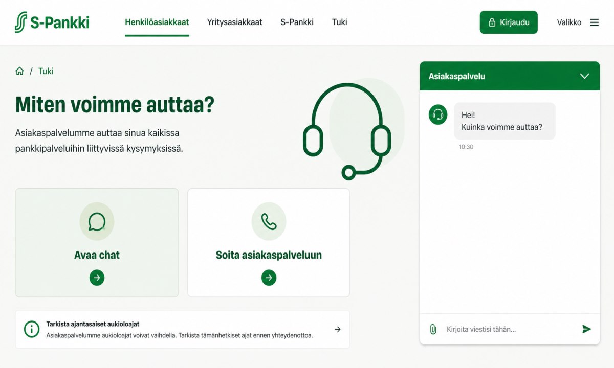 S-Pankin asiakaspalvelu chat-tuki ja puhelinnumero