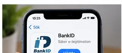 En ny mobil visar BankID i en appbutik med knapp för att hämta appen