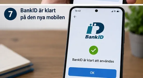 En ny mobil visar BankID med en grön bekräftelsesymbol