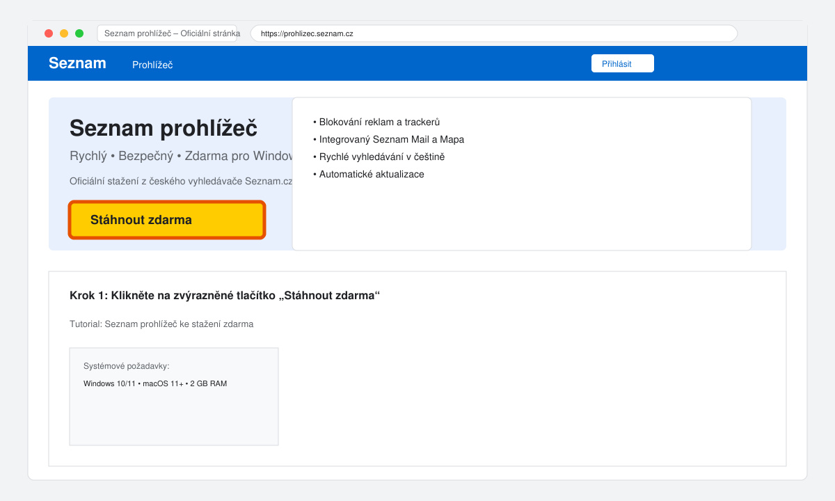 Screenshot of the official download page with the prominent free download button highlighted