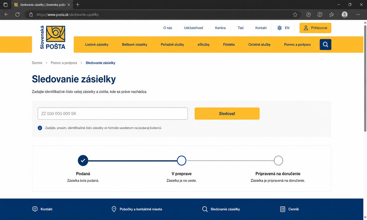 Sledovanie zásielky na webe Slovenská pošta