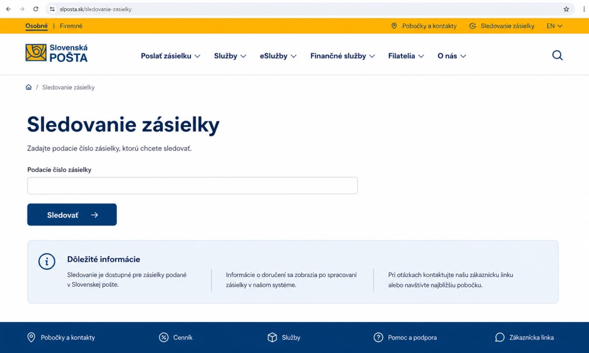 Sledovanie zásielky cez web Slovenská pošta