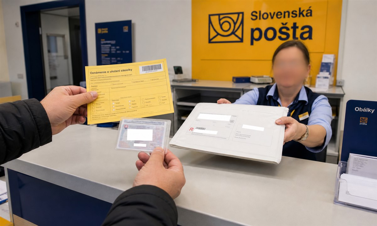 Vyzdvihnutie doporučenej zásielky na pošte Piešťany