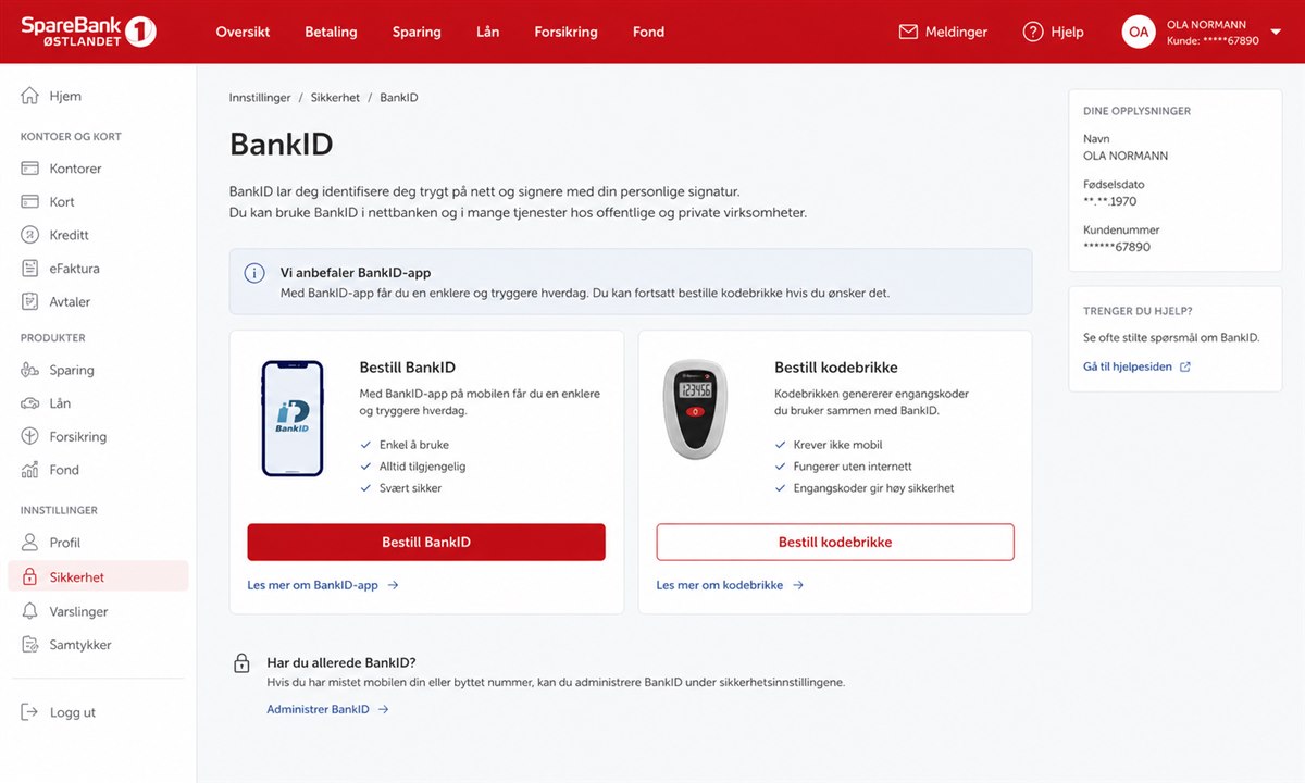 Bestille BankID i SpareBank 1 Østlandet nettbank