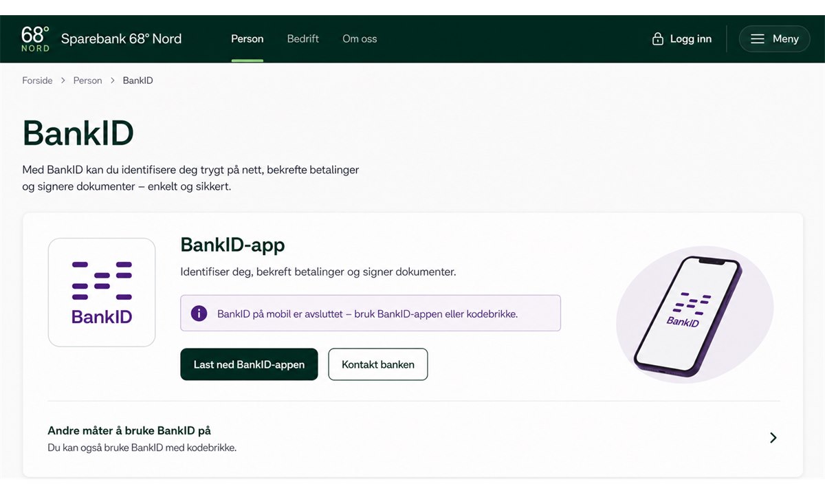 Sparebank 68 grader nord BankID på mobil