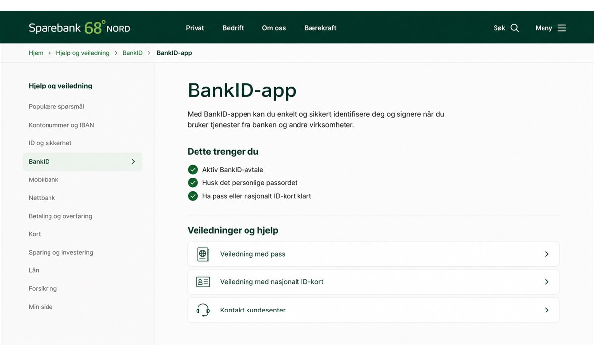 Sparebank 68 grader nord BankID innstillingsmeny