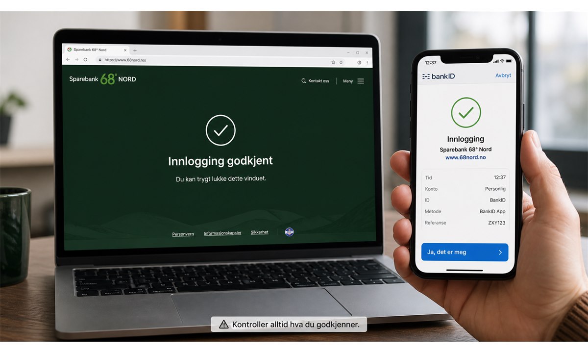 Vellykket BankID på mobil innlogging Sparebank 68 grader nord