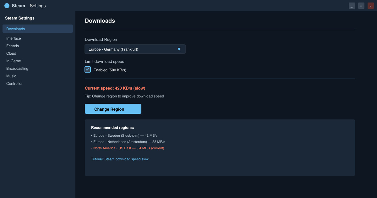 Steam download speed slow