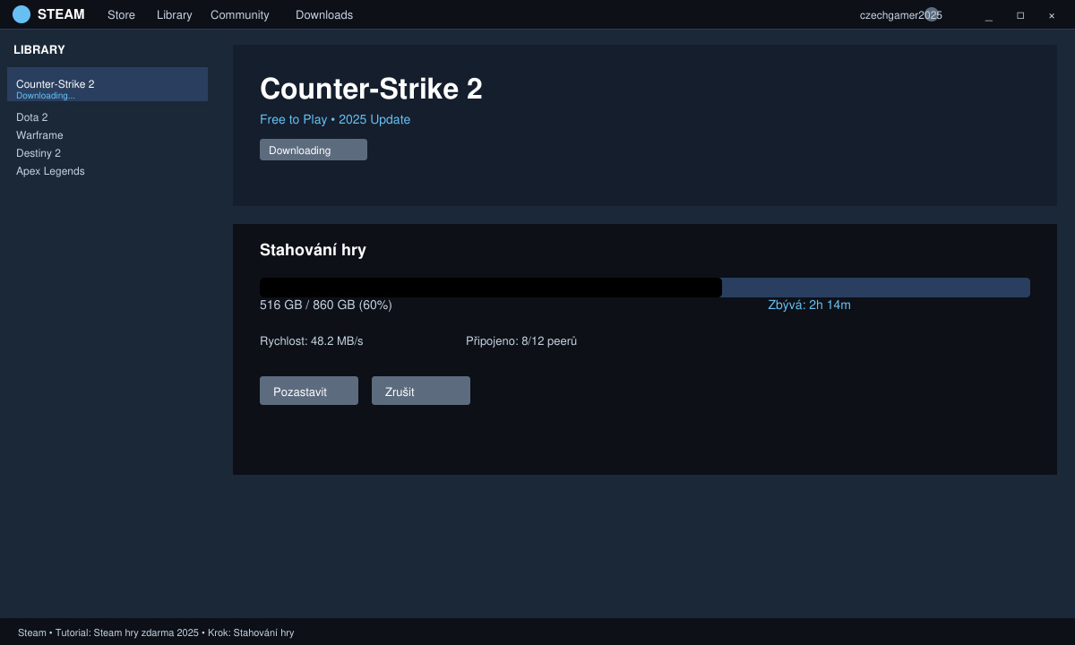 Stahování bezplatné hry přes Steam klienta