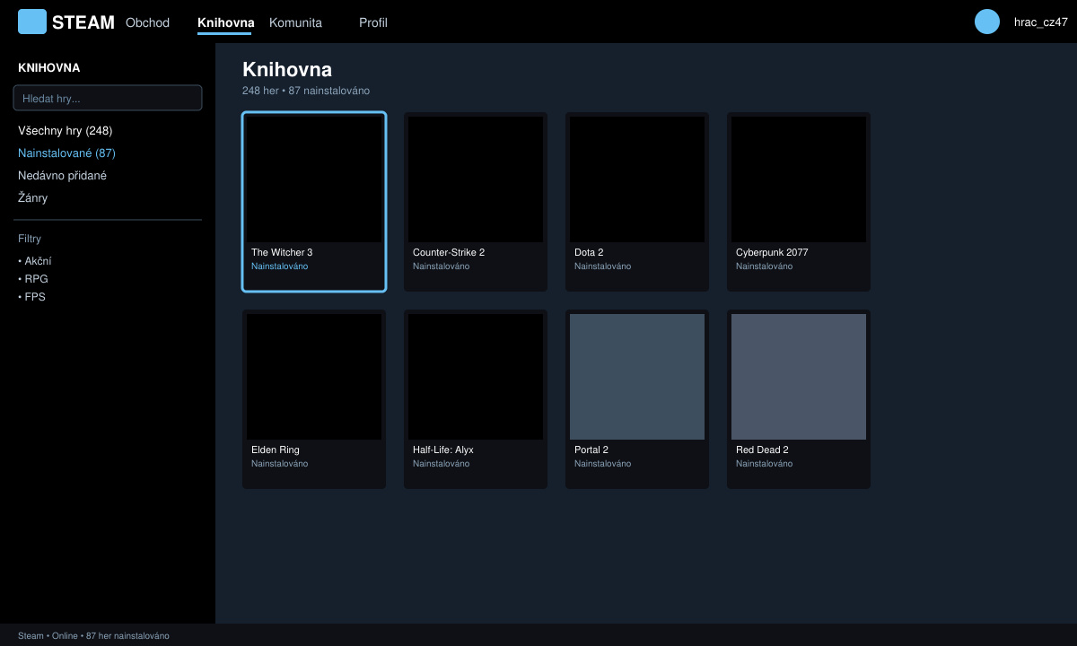 Otevření knihovny a výběr hry pro Steam jak vrátit hru