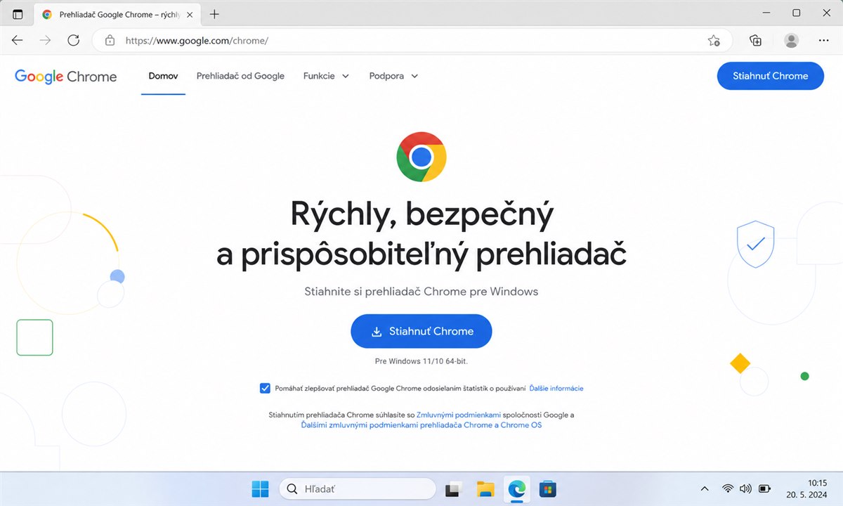 Adresný riadok prehliadača so zadanou adresou google.com/chrome