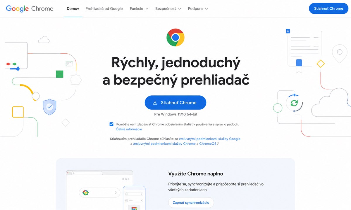Tlačidlo Stiahnuť Chrome na stránke google.com/chrome