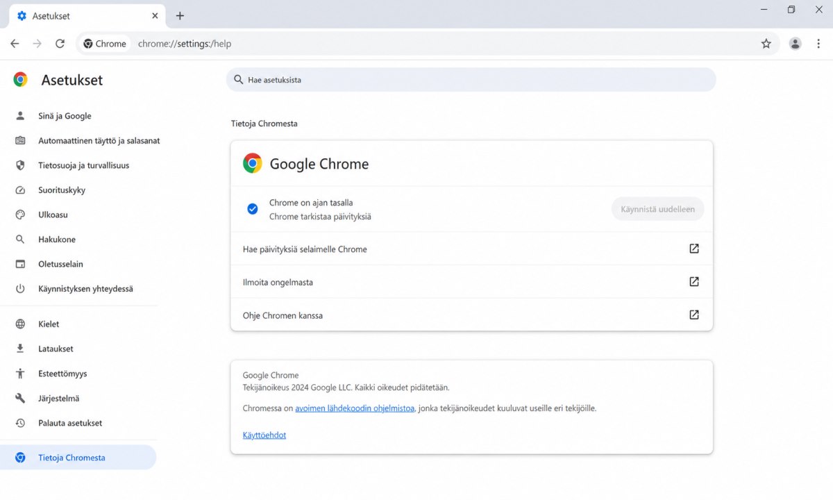 Chrome-selaimen päivittäminen uusimpaan versioon Tietoja-valikosta