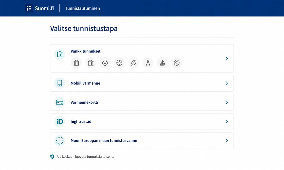 Suomi.fi tunnistautumisvalinnat – mobilivarmenne, pankkitunnukset ja HST-kortti