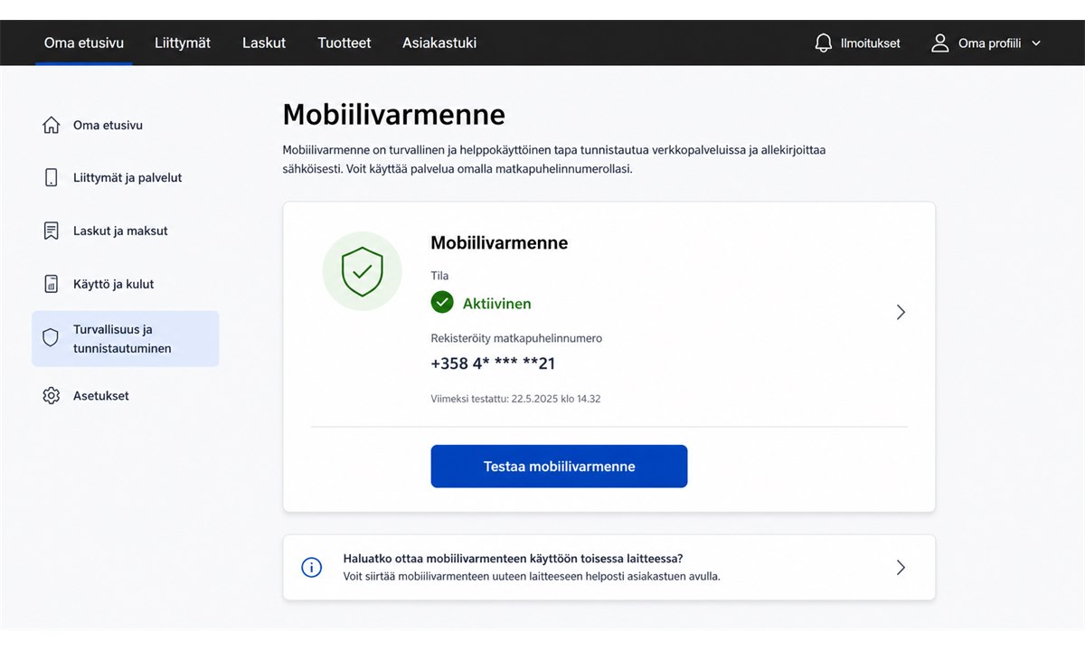 MobiiliVarmenne tilan tarkistaminen operaattorin palvelussa