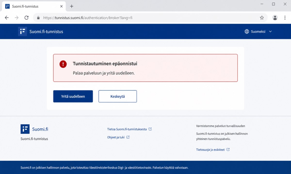 Suomi fi tunnistus ei toimi