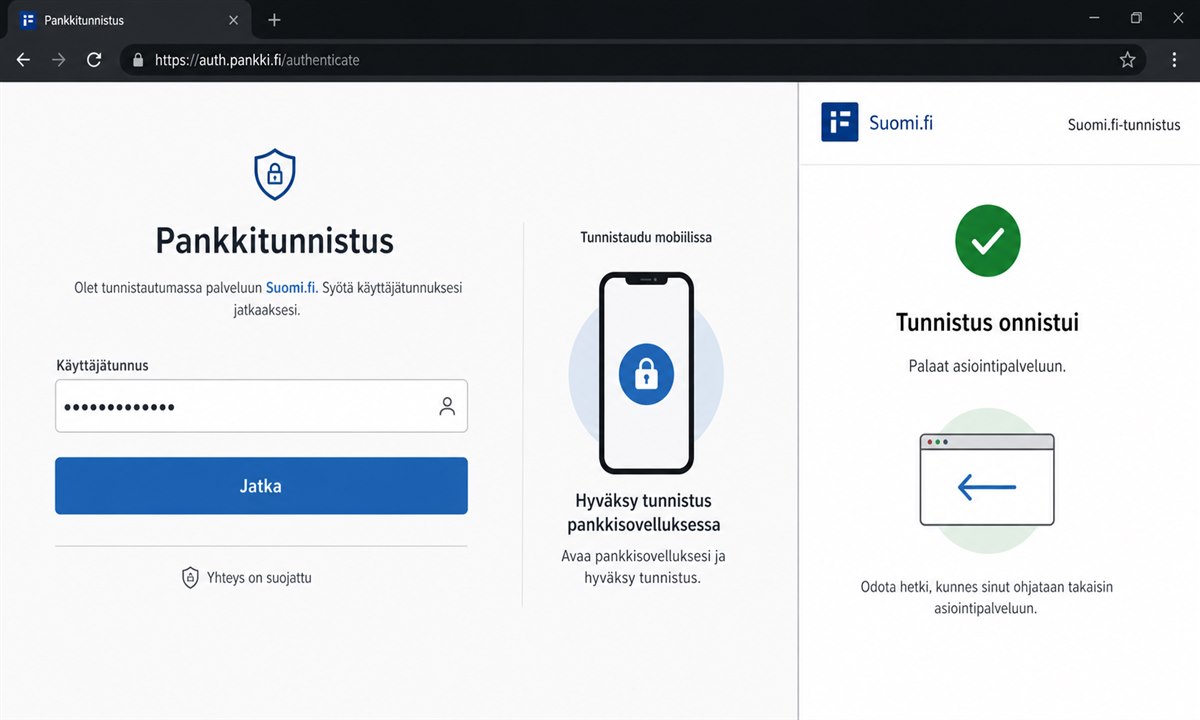Pankkitunnuksilla kirjautuminen Suomi.fi-tunnistuksen kautta
