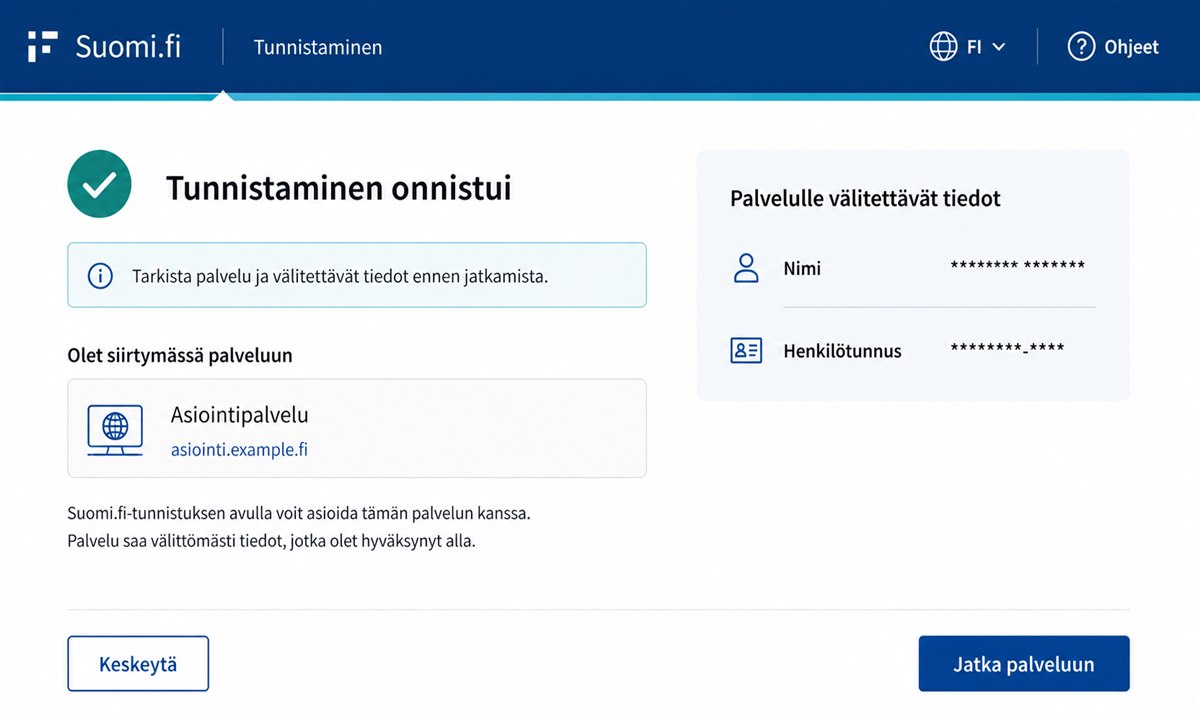 Suomi.fi tietojen jakamisen hyväksyminen ensimmäisellä kirjautumiskerralla