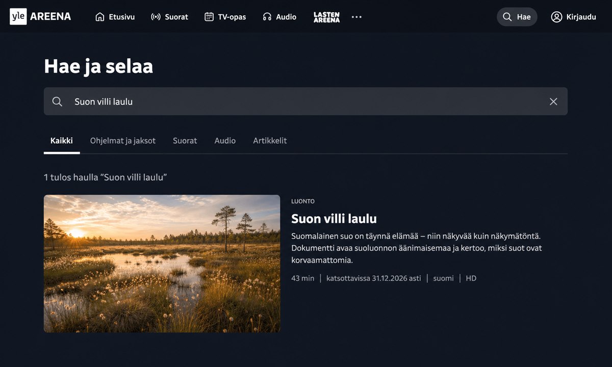 Suon villi laulu haku Yle Areenalla
