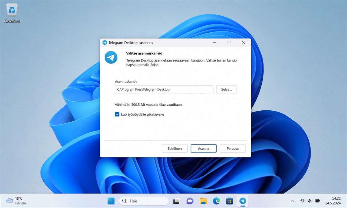 Telegram-asennusohjelma Windows-tietokoneella