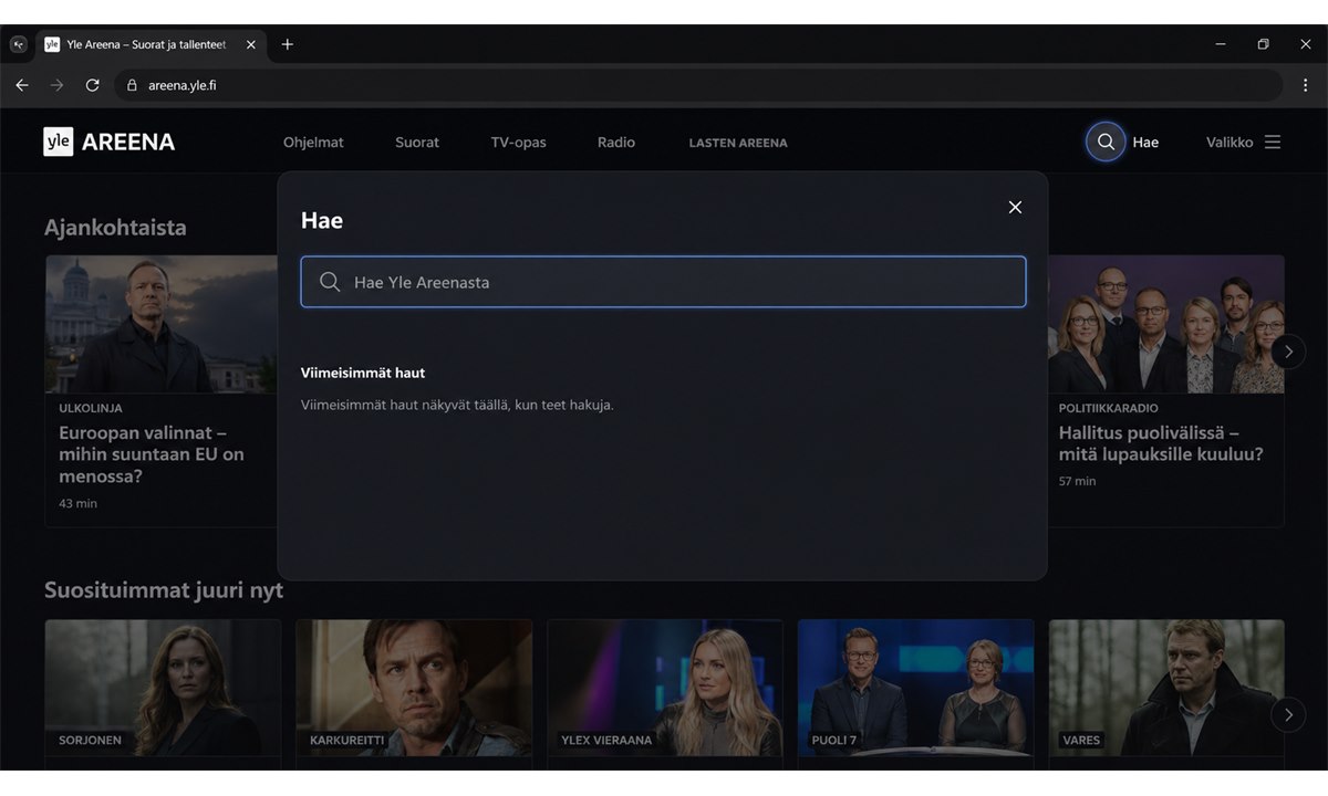 Yle Areena haun avaaminen