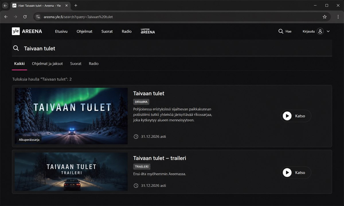 Taivaan tulet hakutulos Yle Areenassa