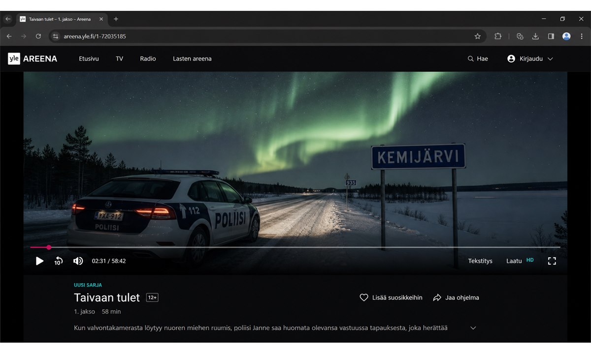 Taivaan tulet videosoitin Yle Areenassa