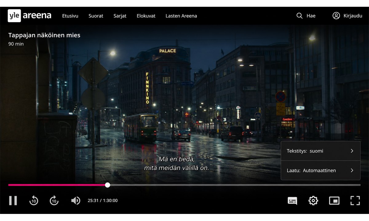 Yle Areena videosoitin toiminnot tekstitys laatu