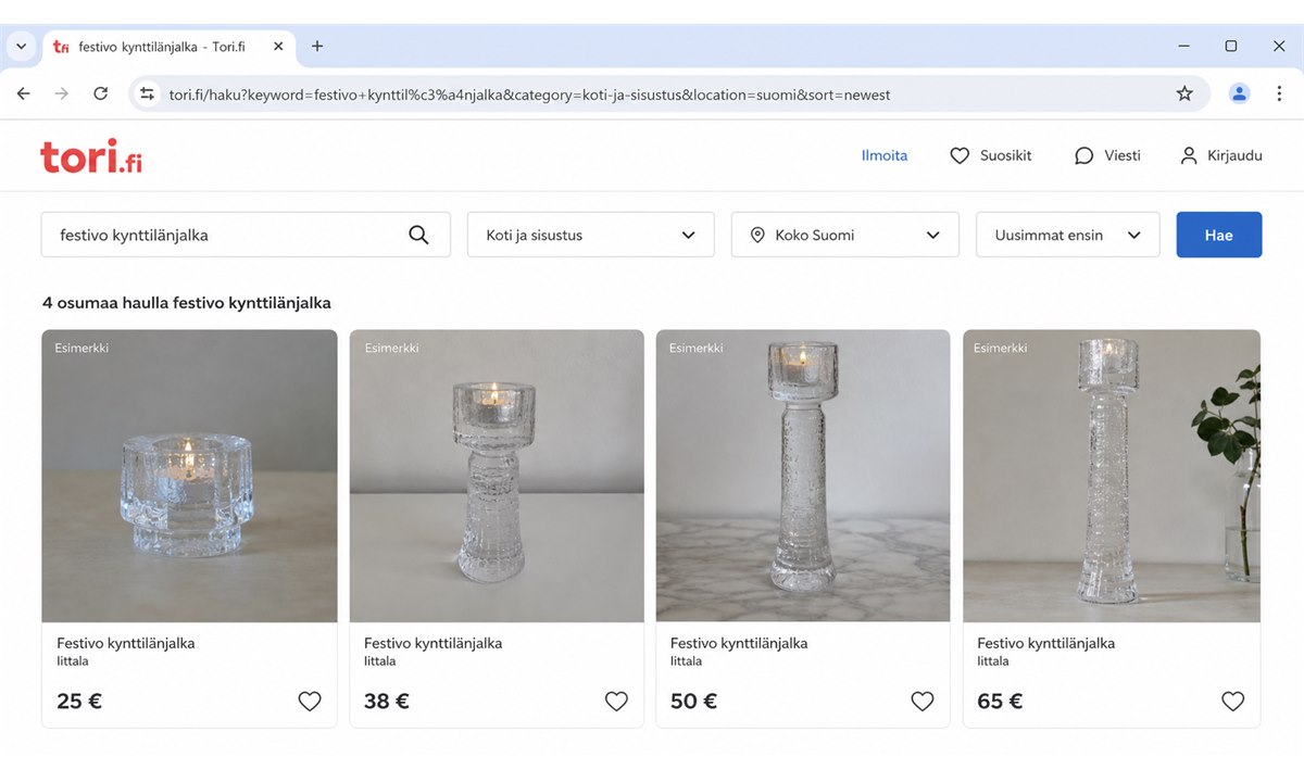 Tori fi hakutulos festivo kynttilänjalat kategoriassa sisustus