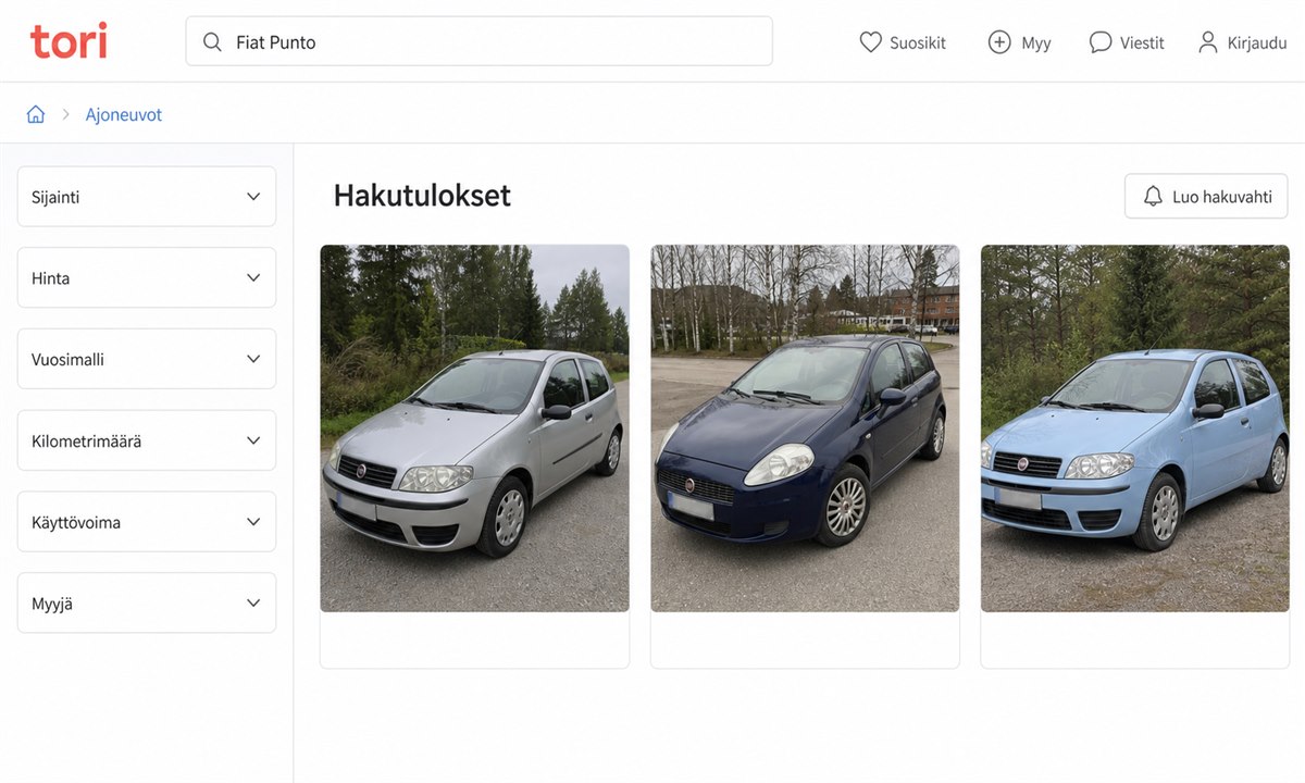 Tori.fi hakusuodattimet Fiat Punto
