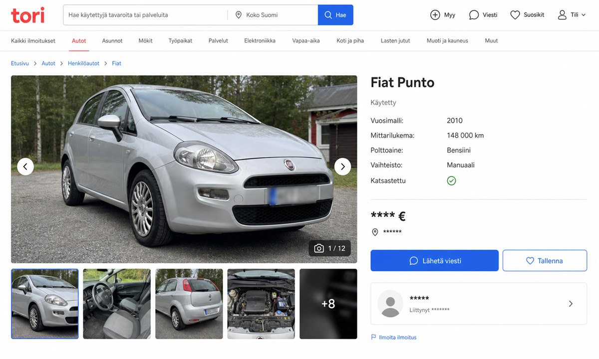 Fiat Punto Tori.fi ilmoitus tiedot kuvaukset