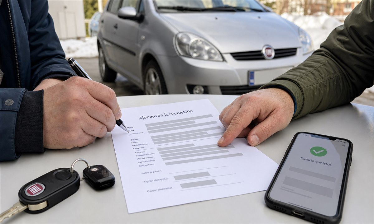 Autokauppakirja täyttäminen Fiat Punto ostaminen