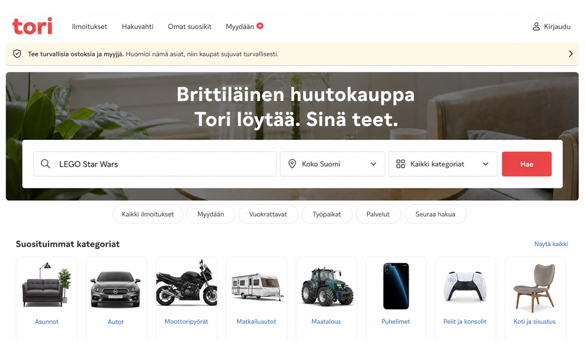 Tori.fi-hakukenttä LEGO Star Wars -haulla