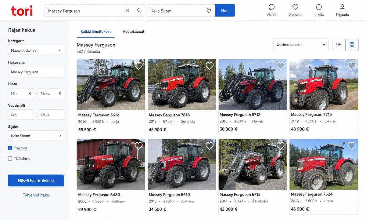 Tori.fi etusivu ja Ajoneuvot-kategoria