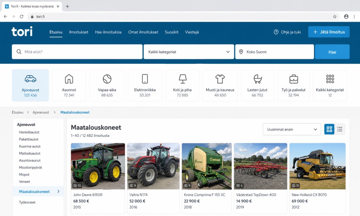 Tori.fi hakusuodattimet maatalouskoneille