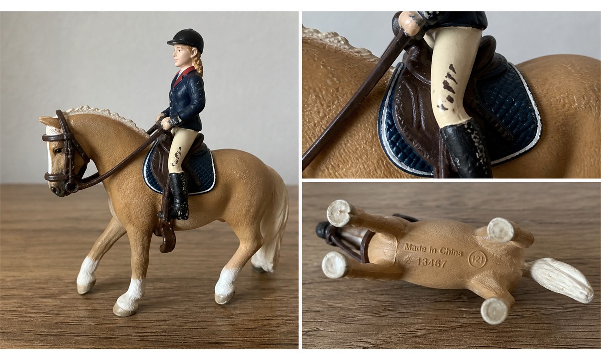 Schleich ratsastaja-figuurin kunto tarkistus kuvista