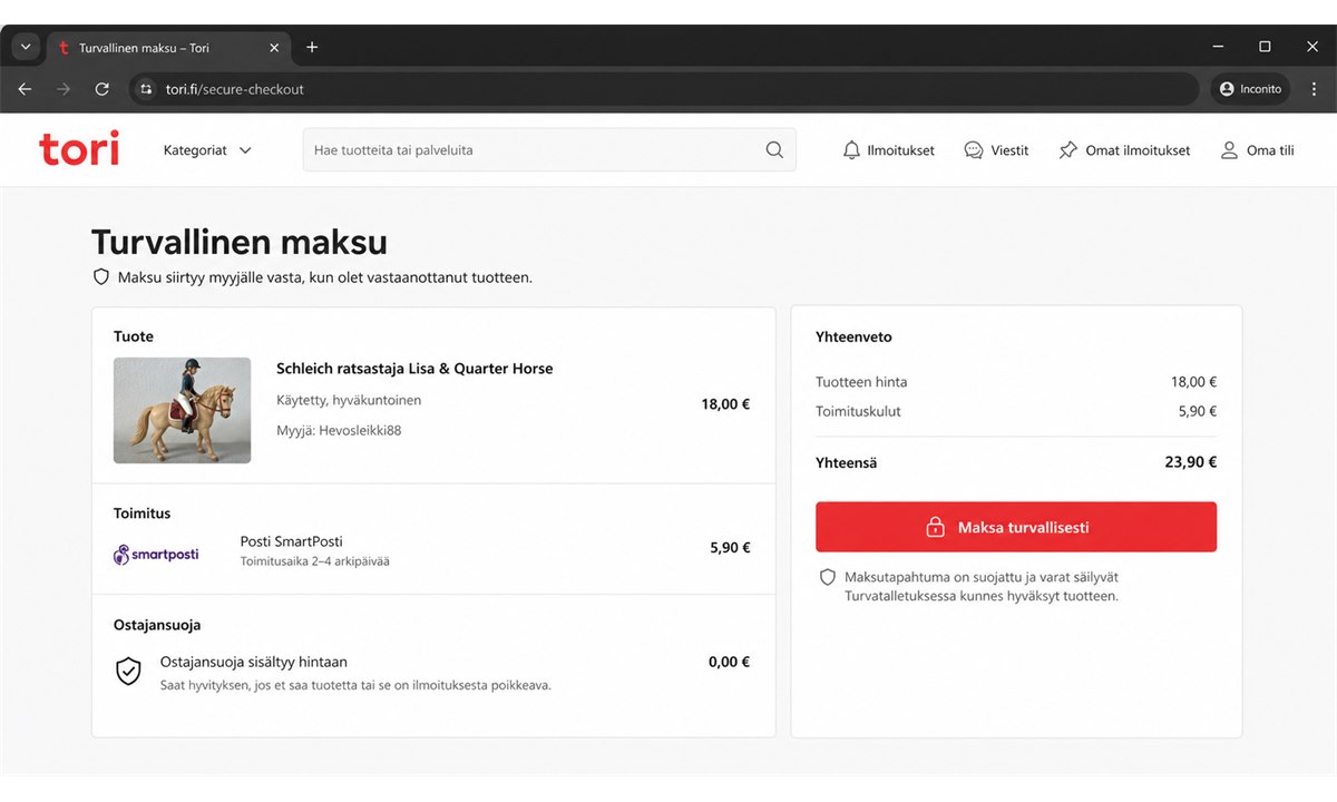 Tori Turvallinen Maksu -palvelu ostoksessa