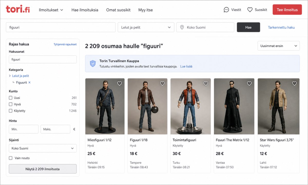 Tori.fi suodattimet Schleich figuurit kategoria