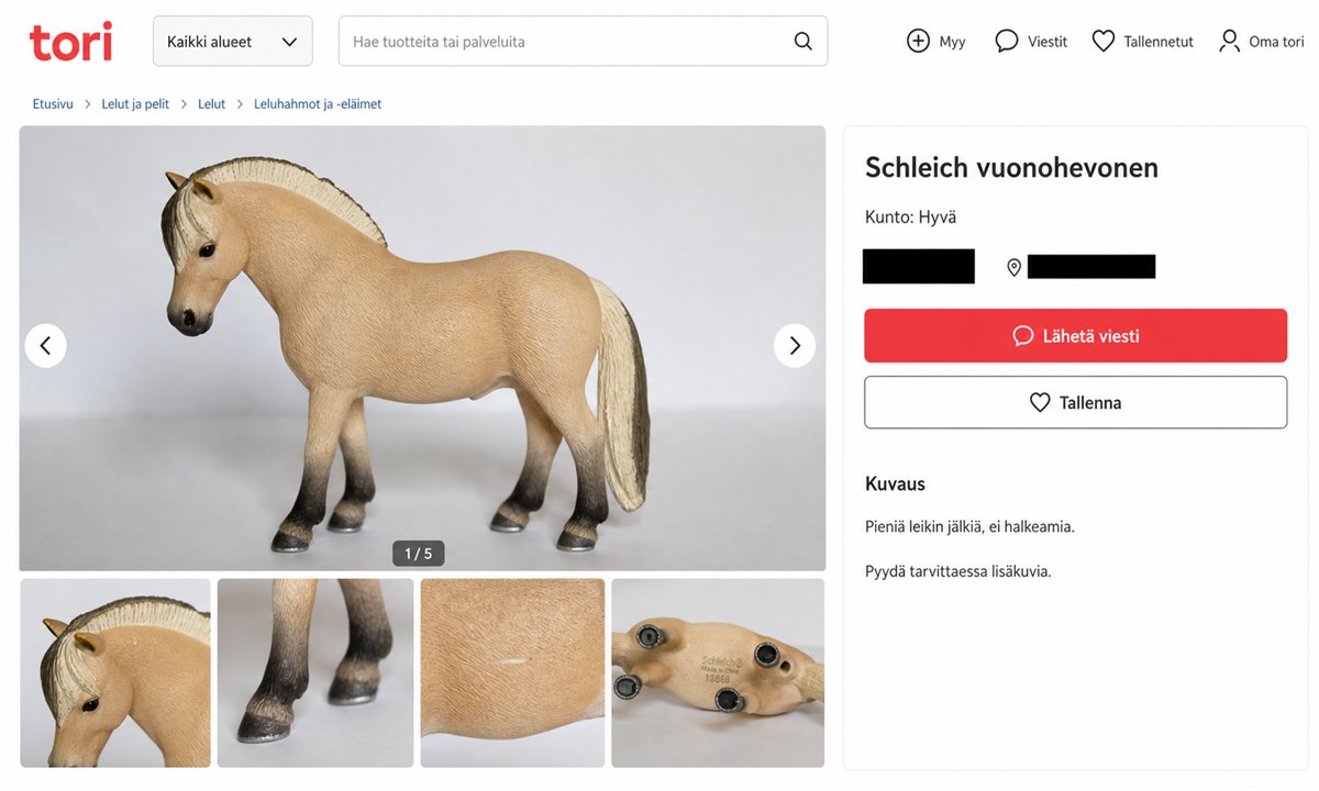 Schleich-hahmon kuntotarkastus ilmoituksessa