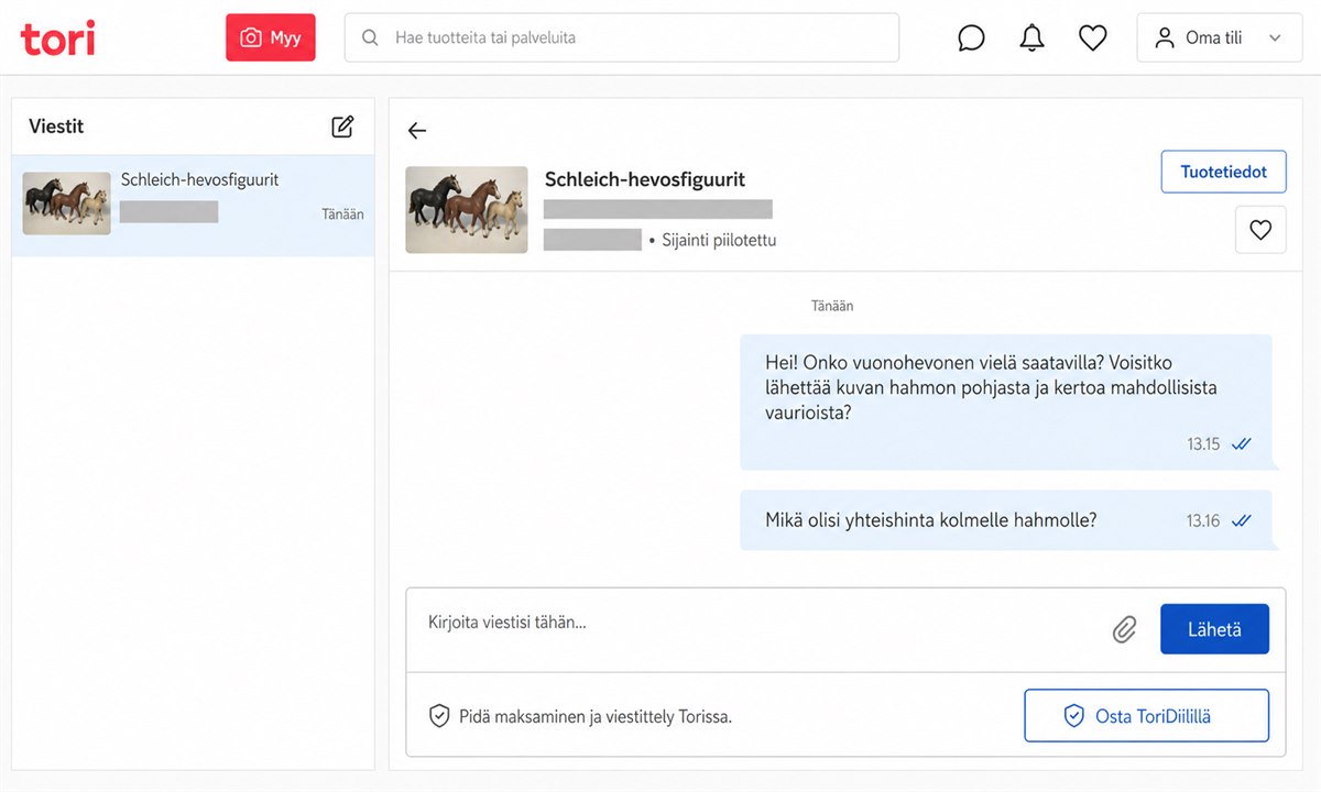 Tori.fi yhteydenotto Schleich-myyjään