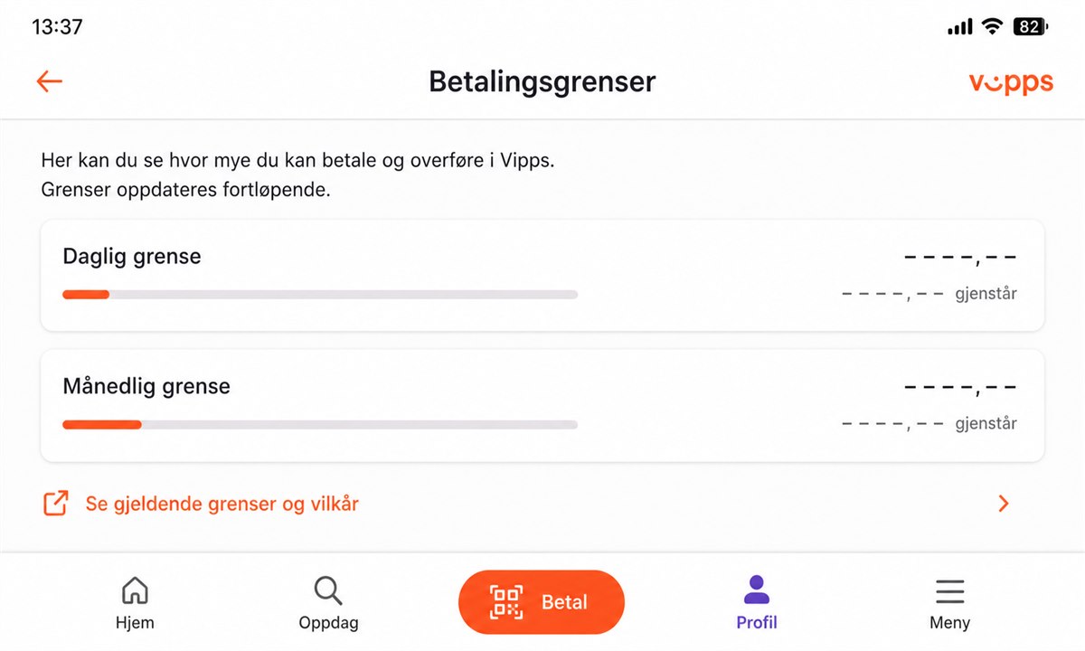 Sjekke betalingsgrenser i Vipps-appen