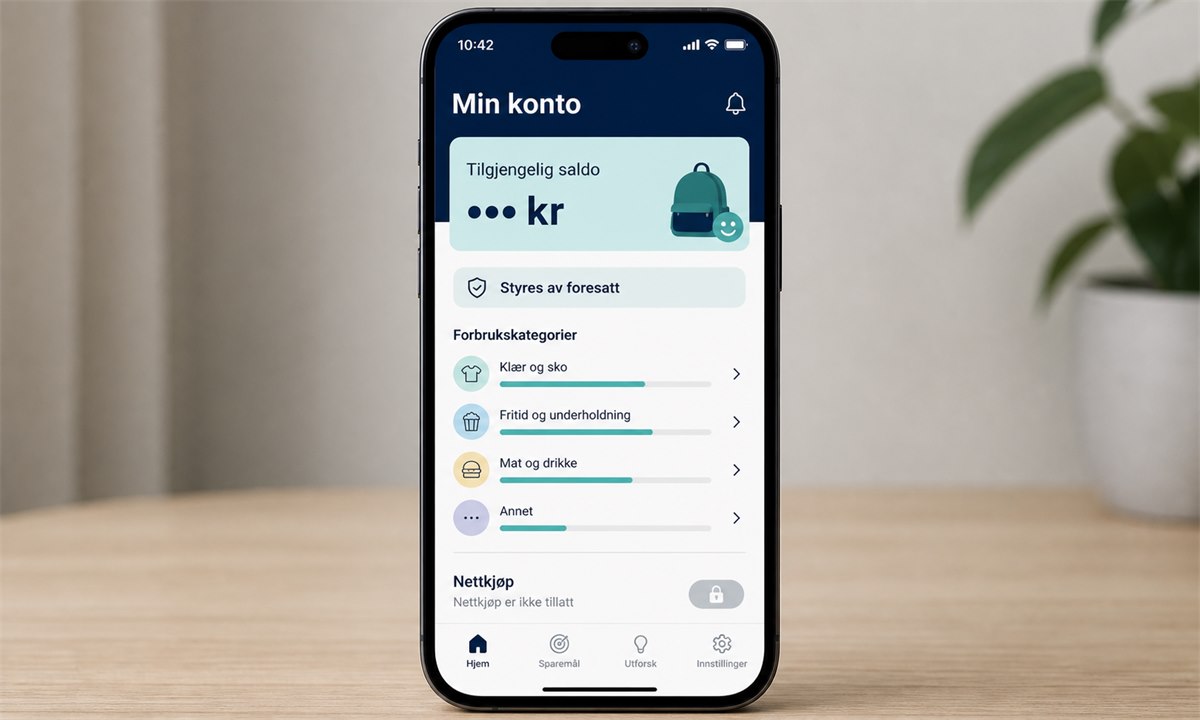 Mobilskjerm som viser bankapp for barn og ungdom