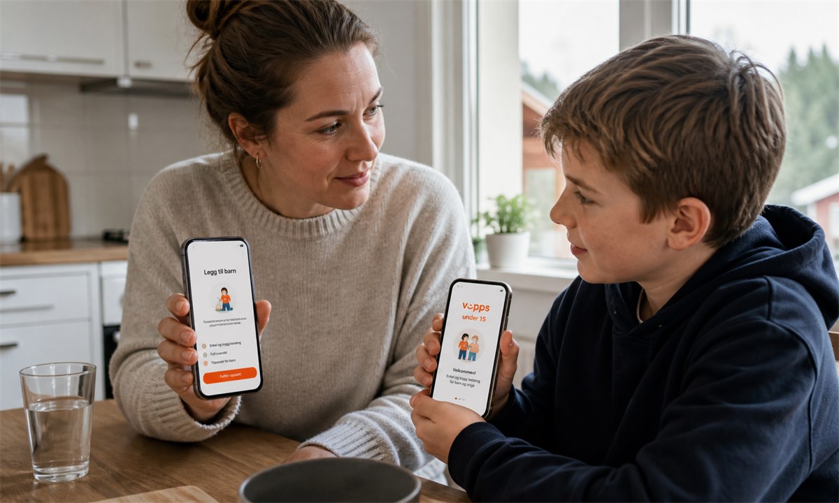 Forelder som sender penger via Vipps til barn
