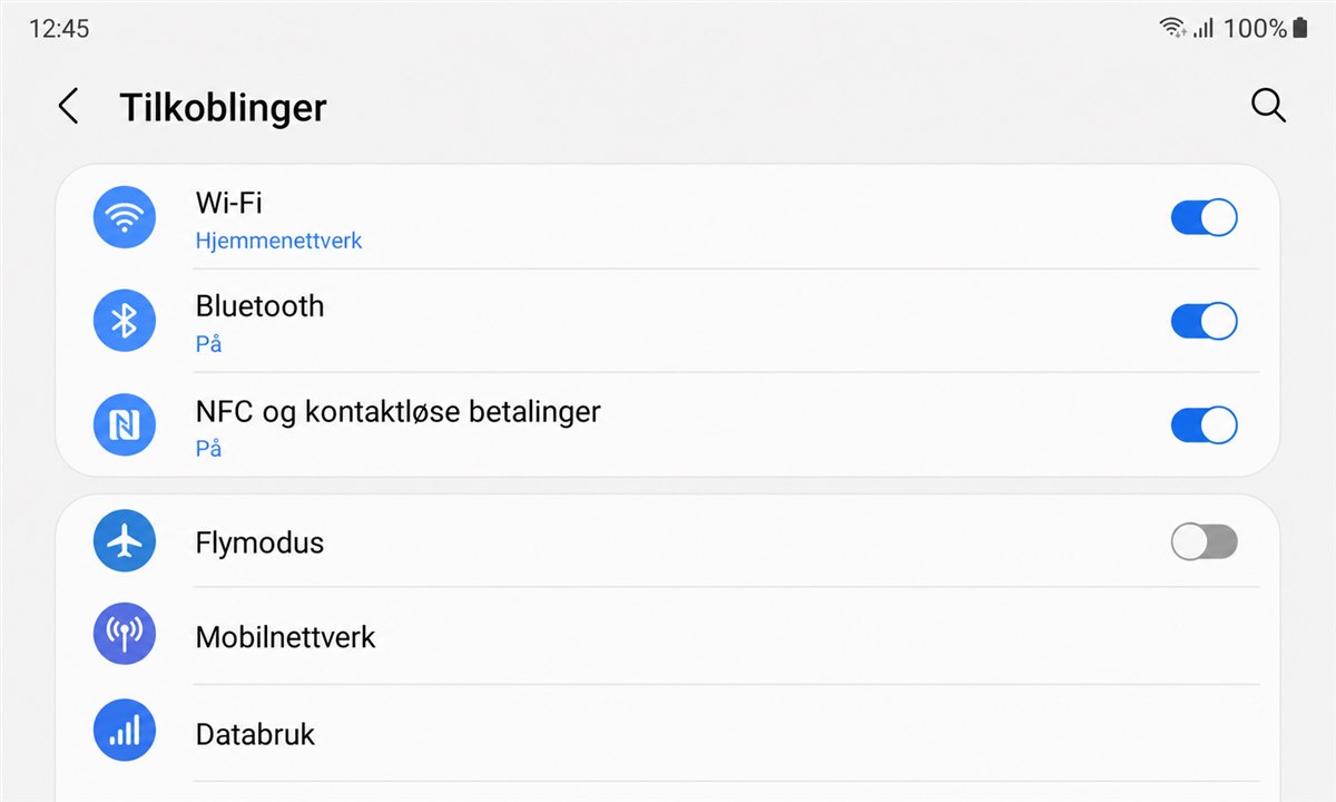 NFC-innstillinger i Android Innstillinger-meny