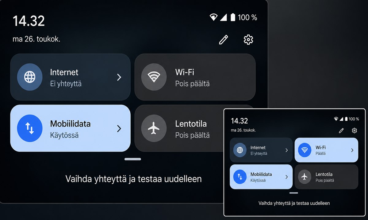 Internetyhteyden tarkistaminen puhelinasetuksissa