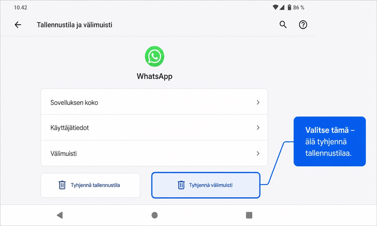WhatsApp välimuistin tyhjentäminen Android-asetuksissa