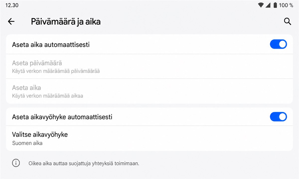 Puhelimen päivämäärä- ja aika-asetukset