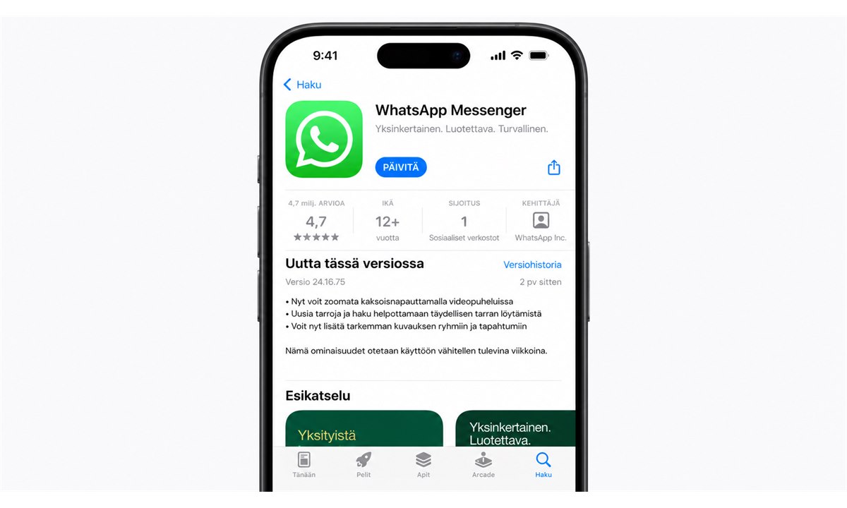 WhatsApp päivitys App Storessa iPhonessa