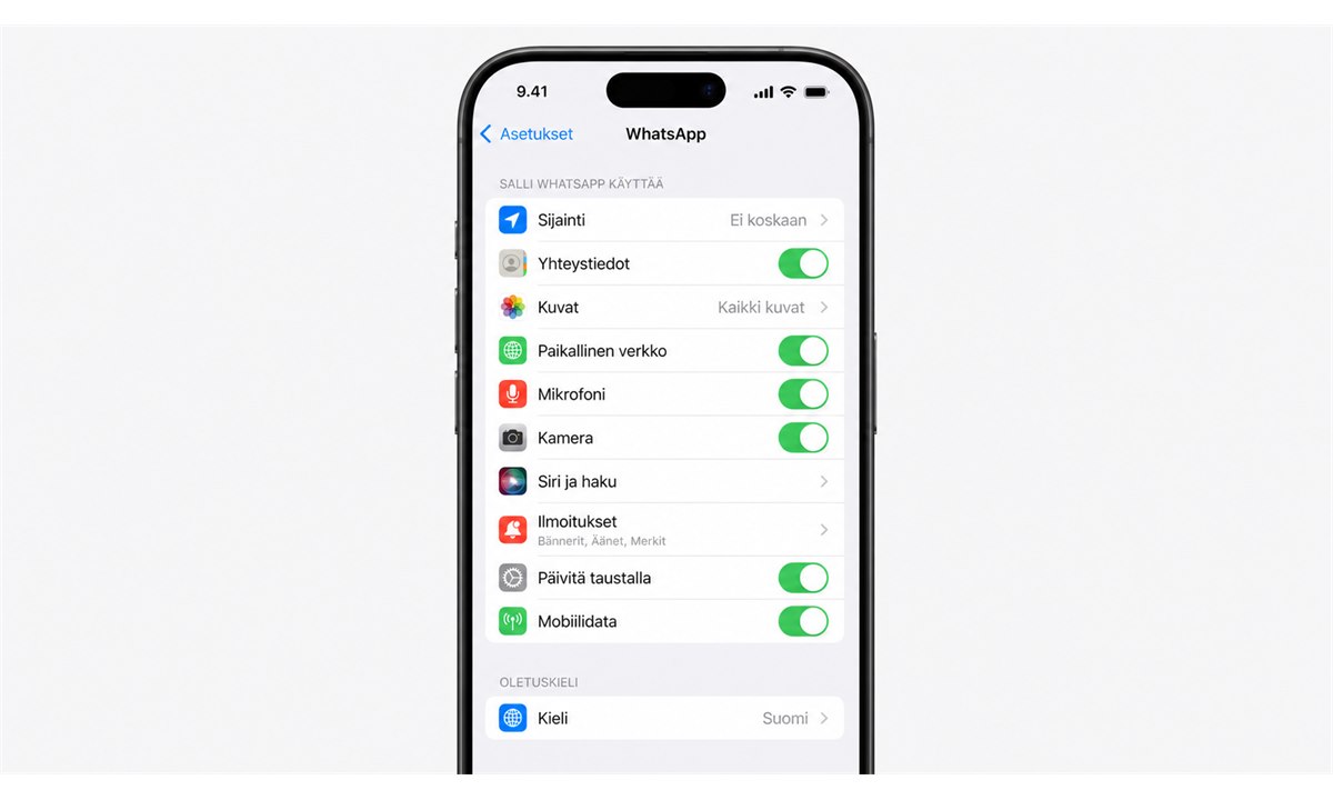 WhatsApp verkko- ja taustapäivitysasetukset iPhonessa