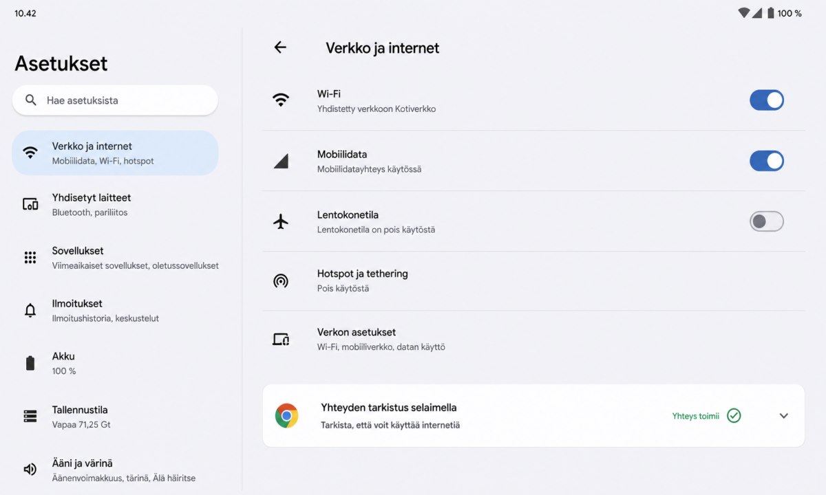 Internetyhteyden tarkistus puhelimen asetuksista